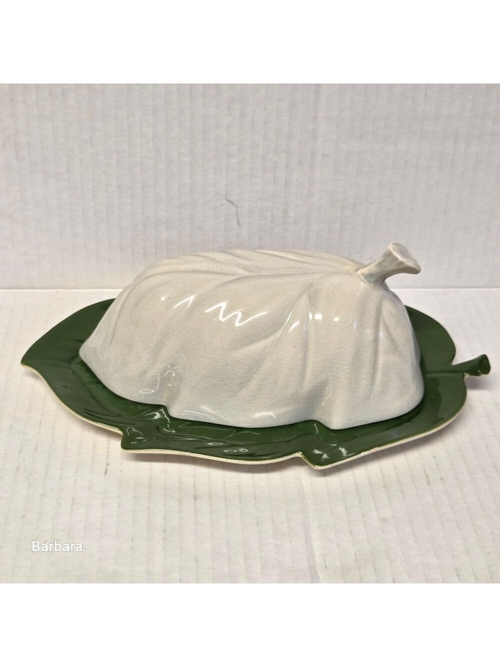 Vintage Carlton Ware Green/White Leaf Butter Dish